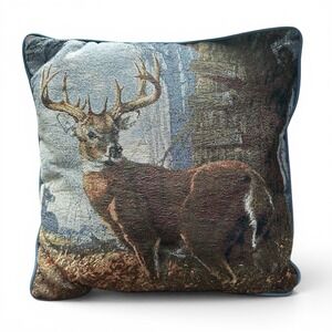 Scene Weaver Tapestry Throw Pillow Whitetail Buck 16x16 Forest Farmhouse Country